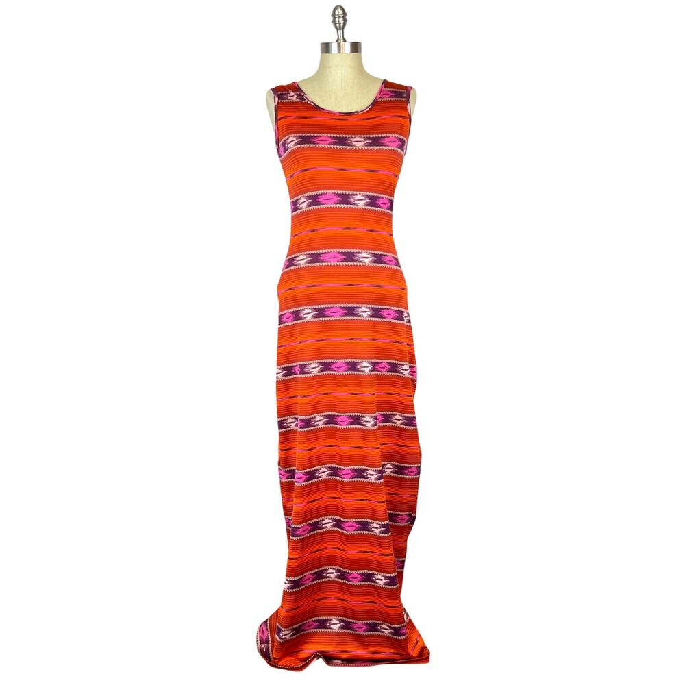 Wrangler Red Orange Western Aztec Sleeveless Scoop Neck Maxi Dress (Sz XS) - Picture 4 of 14